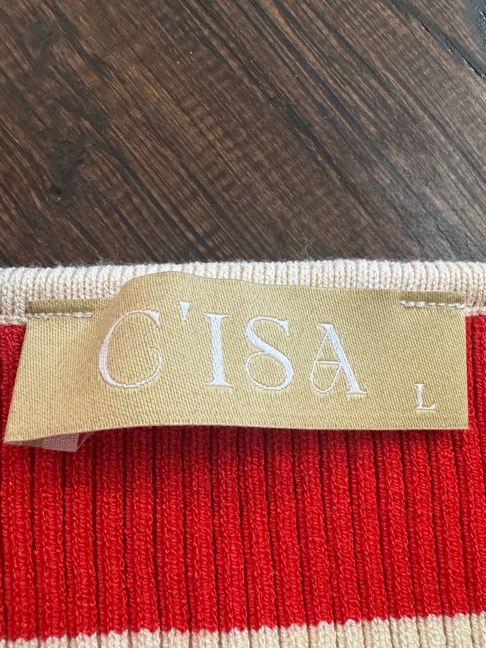 C'ISA Red Ribbed Tank Top with White Trim Size L - Picture 7 of 15